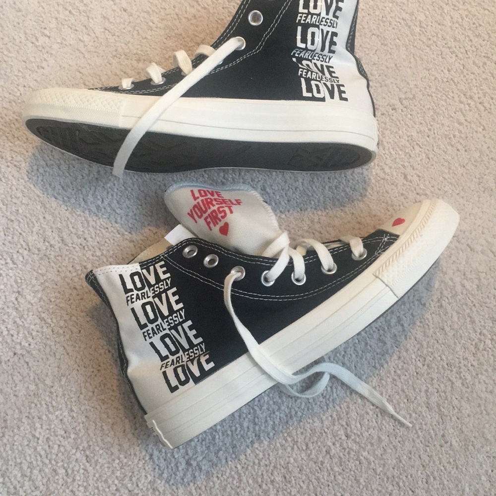 Converse Black and White High-Top Sneakers with LOVE Design